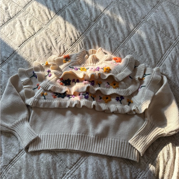 Zara Cream and Orange Cowl Neck Sweater with Floral Design - Picture 1 of 6